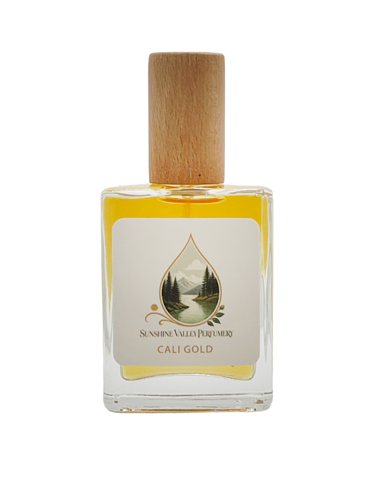 Sunshine Valley Perfumery Cali Gold natural perfume comes with a piece of gold from the Sierra Nevada foothills.